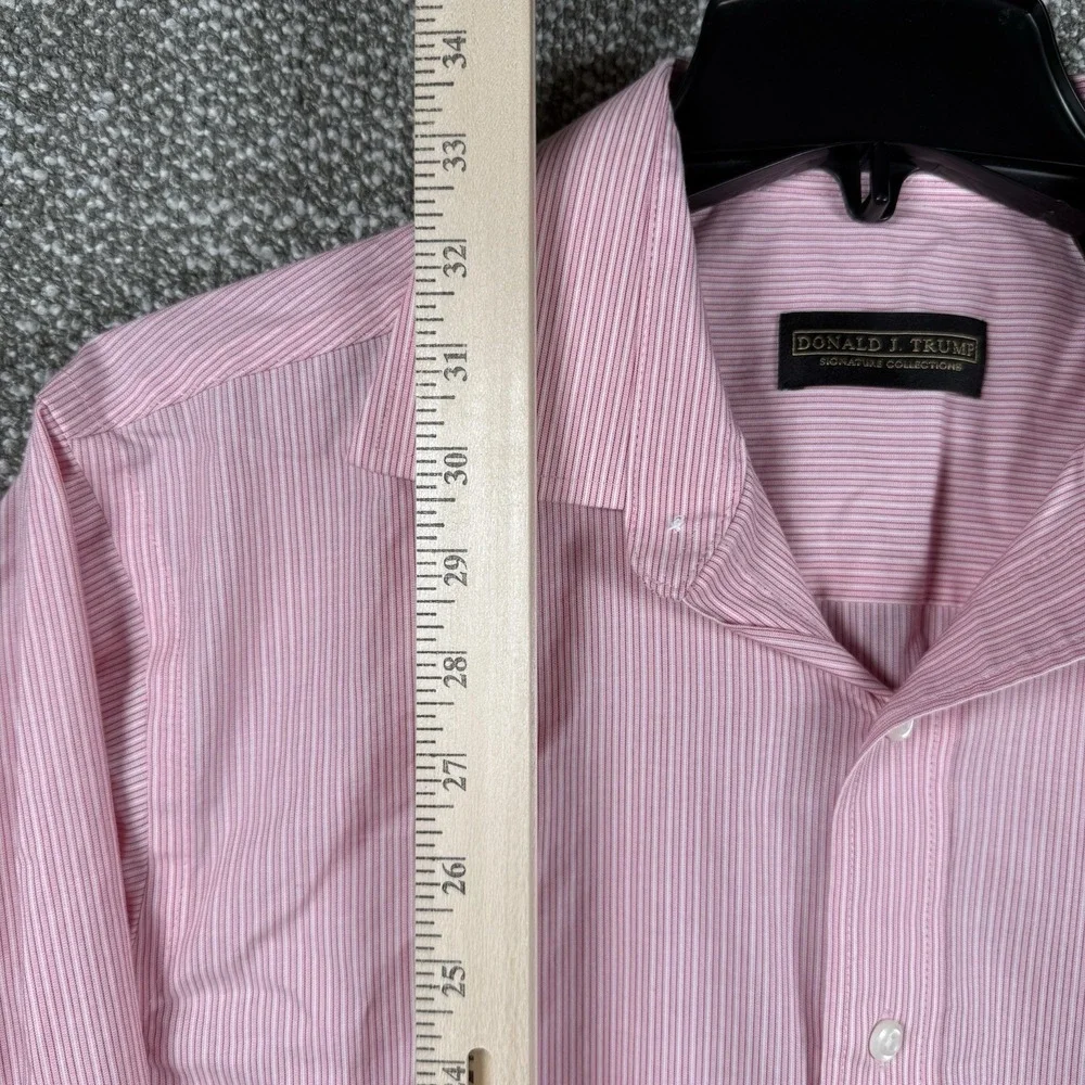 Donald Trump Signature Collection Button Up Shirt Mens 16 |‎ 34/35 Pink Stripe